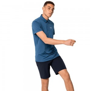 Camisa Polo Jack Wolfskin Jwp Hombre Indigo Azules | ZX2593084