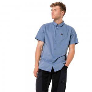 Camisas Jack Wolfskin Nata River Hombre Azules Rayadas | TJ3412867