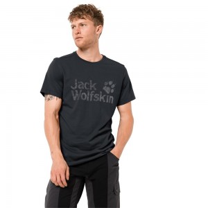 Camiseta Jack Wolfskin Brand Logo Hombre Negras | VS6417205