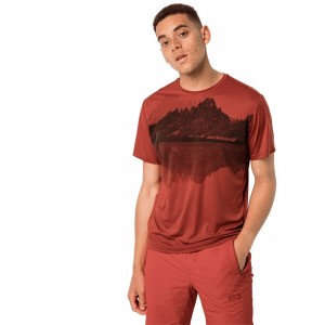 Camiseta Jack Wolfskin Peak Graphic Hombre Rojas | BZ1387246