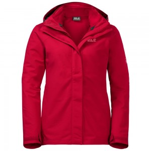 Chaqueta 3 En 1 Jack Wolfskin Pouring Rain Mujer Rojas | AC5892473