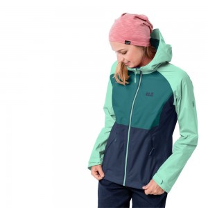 Chaqueta Impermeable Jack Wolfskin Mount Isa Mujer Indigo Oscuro Turquesa Verde | OX1258960