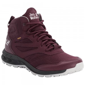 Zapatillas de Senderismo Jack Wolfskin Woodland Texapore Mid Mujer Burgundy/Pink | EX7948126